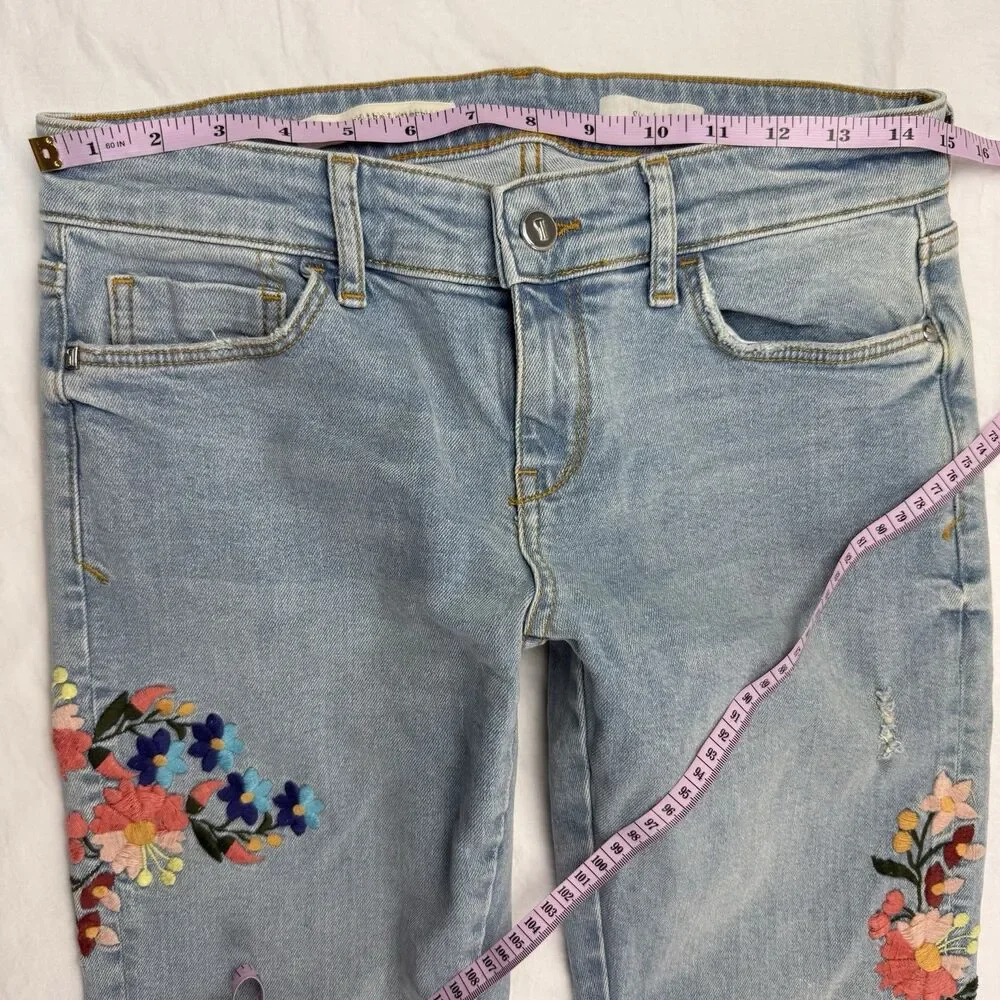 Pilcro Anthropologie Floral Embroidered Slim Fit Jeans Women 26 Stretch Bohemian